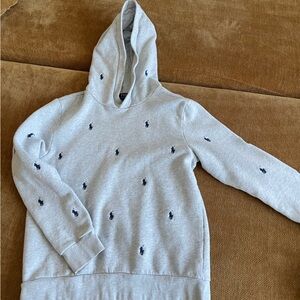Polo by Ralph Lauren Light Gray Kids Hoodie with Navy Accents